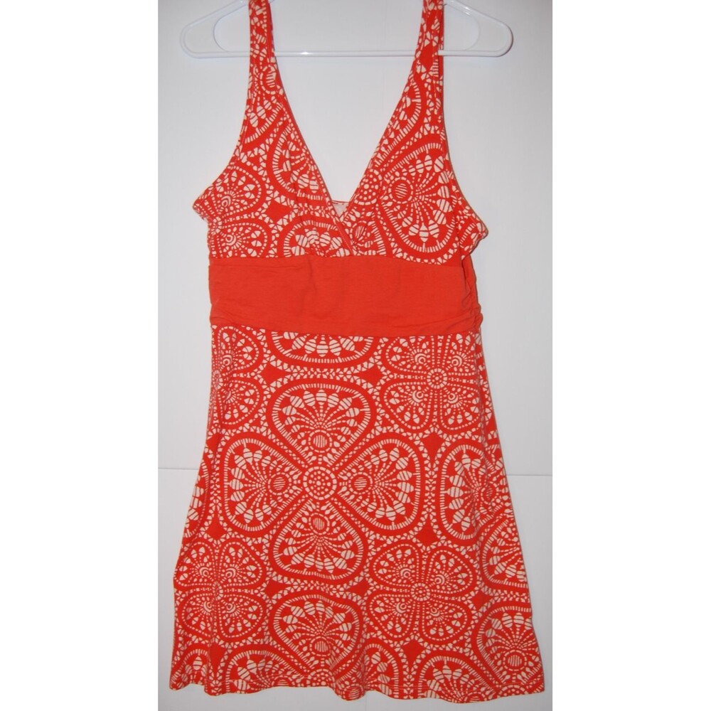 Patagonia A-LineDress Medium Orange Floral Colorblock Organic Cotton Boho Beachy